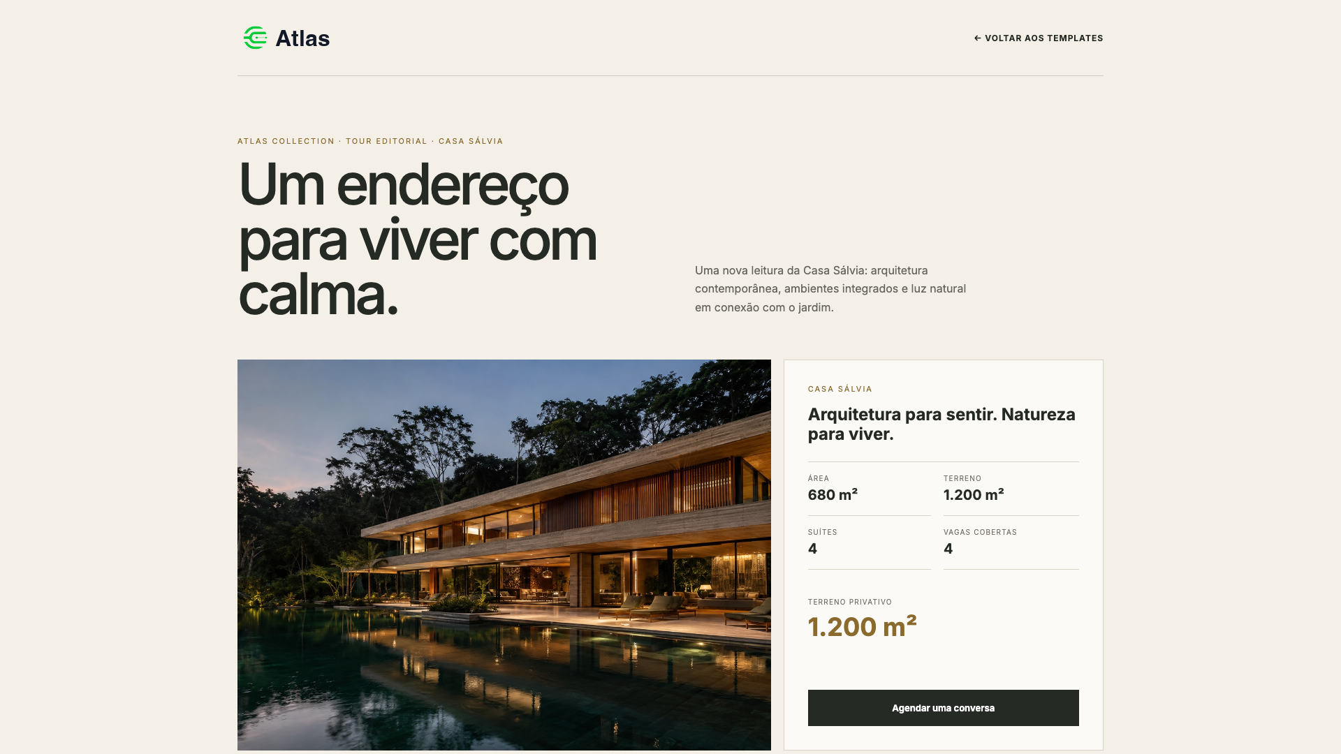 Prévia do template 2 com a Casa Sálvia