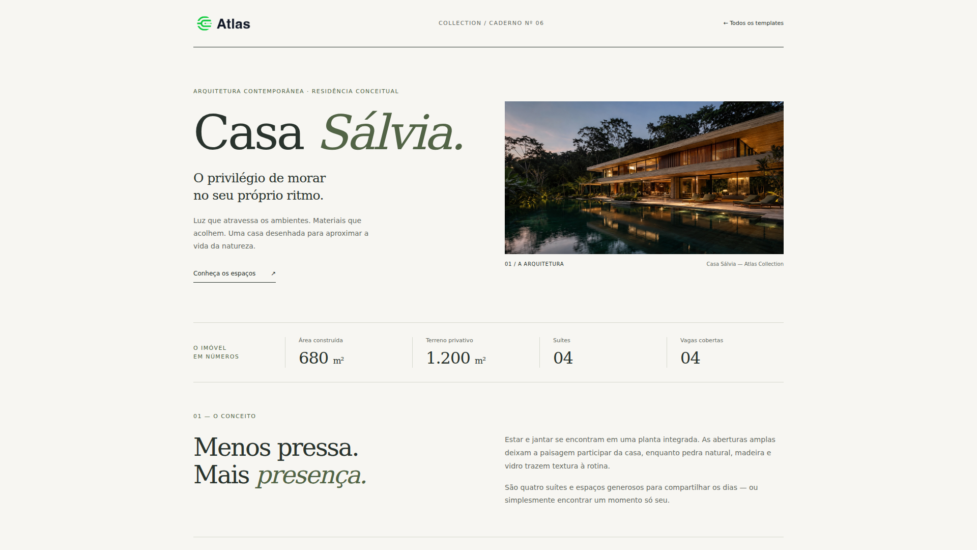 Captura do template 6 com a Casa Sálvia